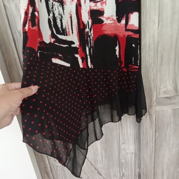 New Papa Black Red White Mesh Tunic Dress L - Picture 4 of 10
